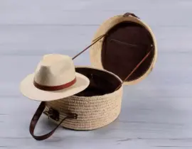 Hutkoffer gehäkelt Panamageflecht (Durchmesser 35cm)