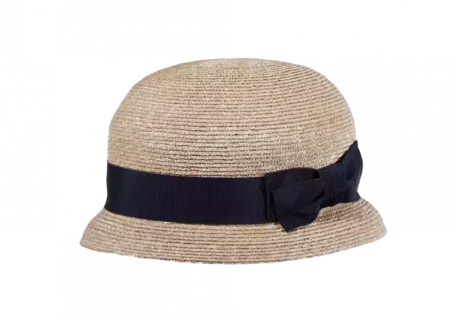 Damen Strohhut Cloche aus Weizenstroh mit breitem Rebsband