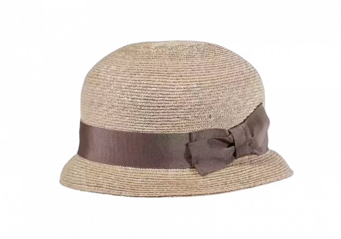 Damen Strohhut Cloche aus Weizenstroh mit breitem Rebsband
