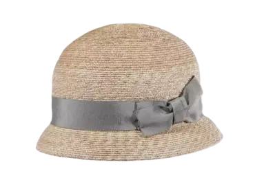 Damen Strohhut Cloche aus Weizenstroh mit breitem Rebsband