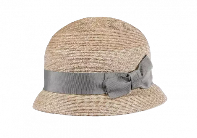 Damen Strohhut Cloche aus Weizenstroh mit breitem Rebsband