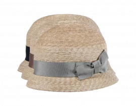Damen Strohhut Cloche aus Weizenstroh mit breitem Rebsband