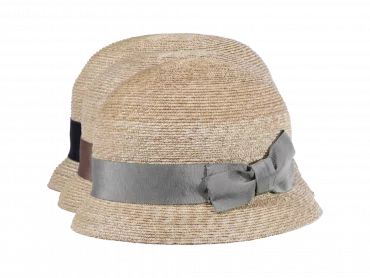 Damen Strohhut Cloche aus Weizenstroh mit breitem Rebsband