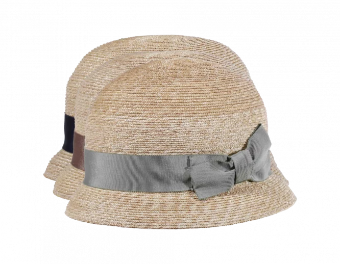 Damen Strohhut Cloche aus Weizenstroh mit breitem Rebsband