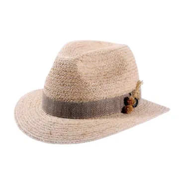 Sommerhut Fedora Traveler Raffia mit Strohschmuck