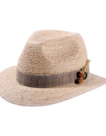 Sommerhut Fedora Traveler Raffia mit Strohschmuck