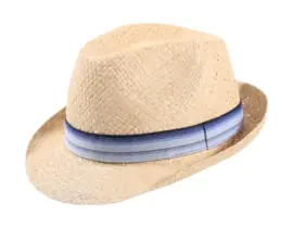 Kinderhut Trilby Raffia mit gestreiftem Leinenhutband