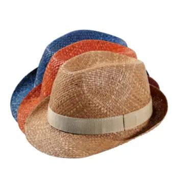 Kinderhut Trilby Raffia Color in Mittelbeige, Orange und Jeansblau