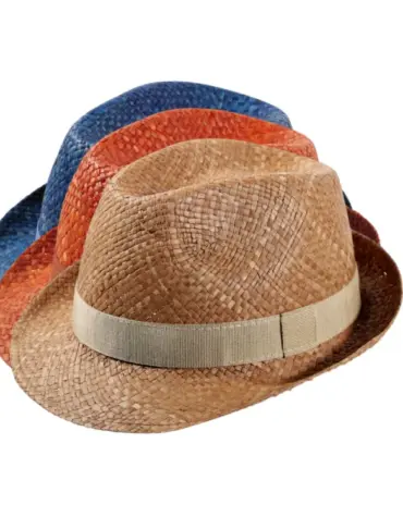 Kinderhut Trilby Raffia Color in Mittelbeige, Orange und Jeansblau