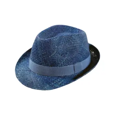 Kinderhut Trilby Raffia Color in Mittelbeige, Orange und Jeansblau