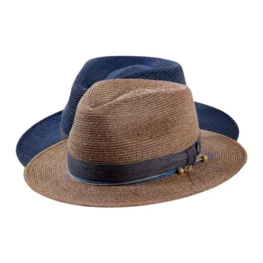 Fedora Hanf „authentic“ in Marineblau und Nougat mit Baumwollgarnitur und 1919 Risa Qualitätsknopf