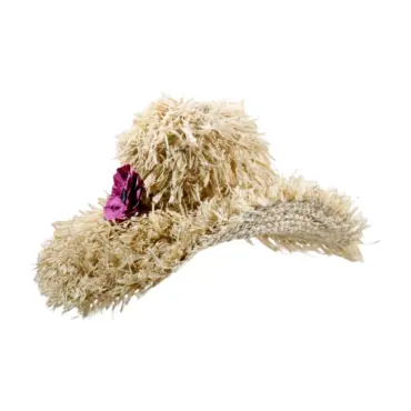 Sommerhut Cloche „Fringed“ aus Raffia mit pinker Rosette