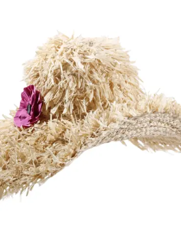 Sommerhut Cloche „Fringed“ aus Raffia mit pinker Rosette