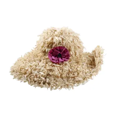 Sommerhut Cloche „Fringed“ aus Raffia mit pinker Rosette