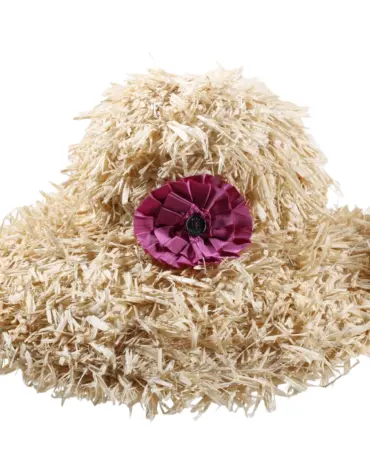 Sommerhut Cloche „Fringed“ aus Raffia mit pinker Rosette