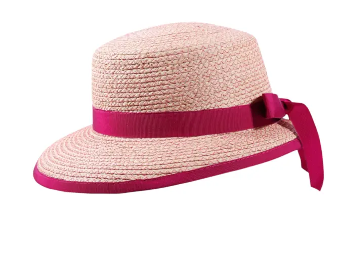 Sommerhut „Liegestuhlhut Raffia“ mit Rebsband und Schlaufe, erhältlich in Natur/Fuchsia und Natur/Navy