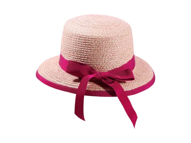 Sommerhut „Liegestuhlhut Raffia“ mit Rebsband und Schlaufe, erhältlich in Natur/Fuchsia und Natur/Navy