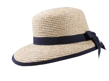 Sommerhut „Liegestuhlhut Raffia“ mit Rebsband und Schlaufe, erhältlich in Natur/Fuchsia und Natur/Navy