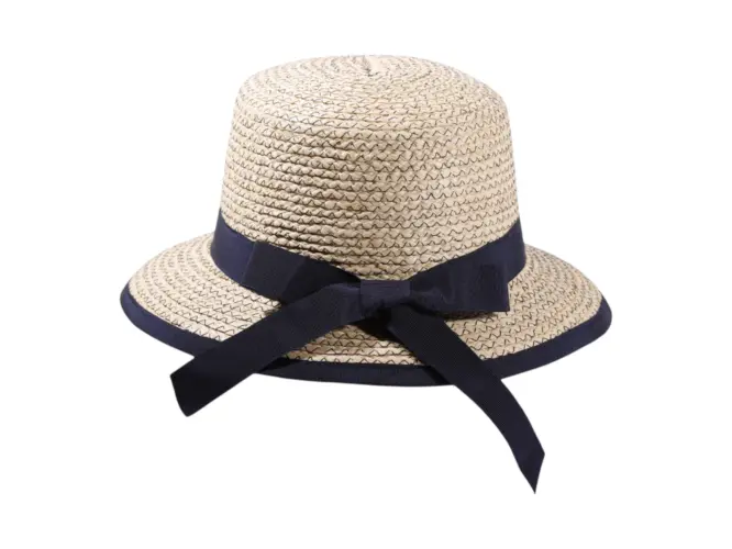 Sommerhut „Liegestuhlhut Raffia“ mit Rebsband und Schlaufe, erhältlich in Natur/Fuchsia und Natur/Navy