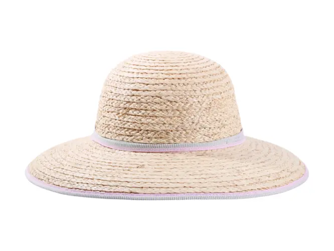 Damen Sommerhut Cloche Raffiastroh mit schmalem Hutband und Krempeneinfassung.