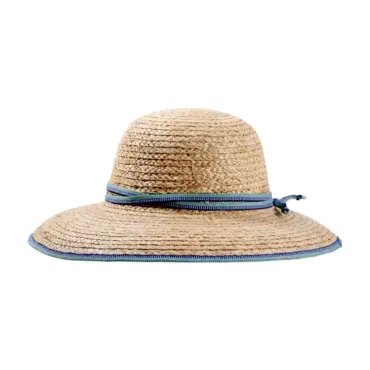 Damen Sommerhut Cloche Raffiastroh mit schmalem Hutband und Krempeneinfassung.