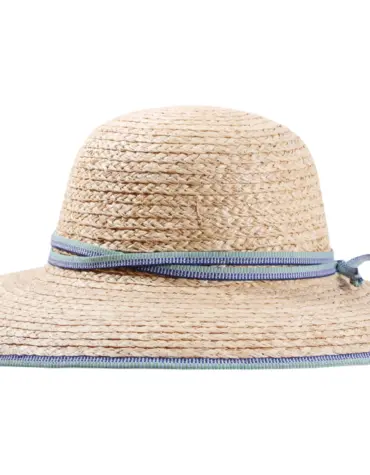 Damen Sommerhut Cloche Raffiastroh mit schmalem Hutband und Krempeneinfassung.