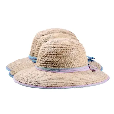 Damen Sommerhut Cloche Raffiastroh mit schmalem Hutband und Krempeneinfassung.