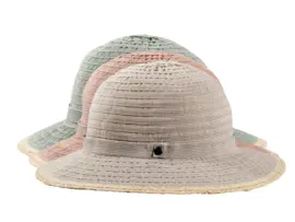 Cloche Bändelhut rollbar aus Raffia und Polyester in Hellbeige, Orange und Hellgrün