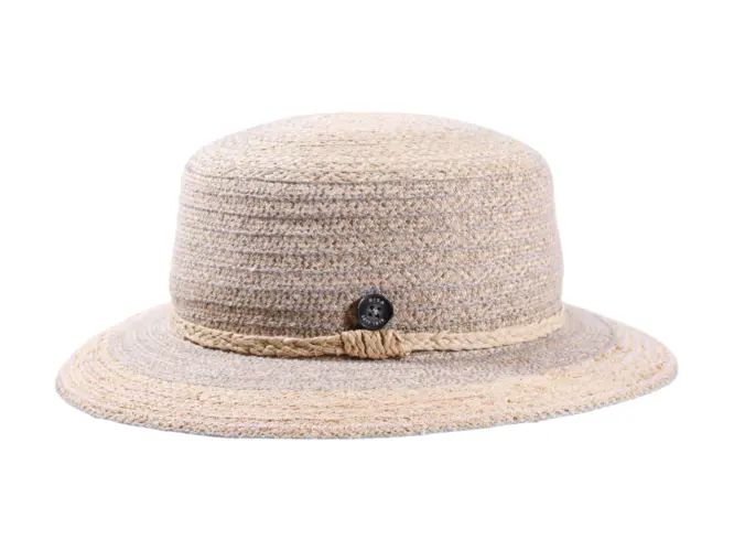 Damen Strohhut Cloche mit Raffiaband in Naturtönen