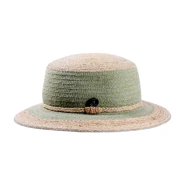 Damen Strohhut Cloche mit Raffiaband in Naturtönen