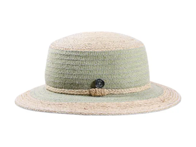 Damen Strohhut Cloche mit Raffiaband in Naturtönen