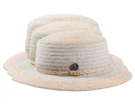 Damen Strohhut Cloche mit Raffiaband in Naturtönen