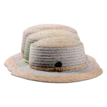 Damen Strohhut Cloche mit Raffiaband in Naturtönen