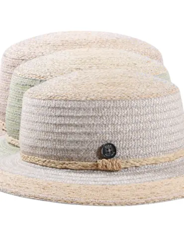 Damen Strohhut Cloche mit Raffiaband in Naturtönen