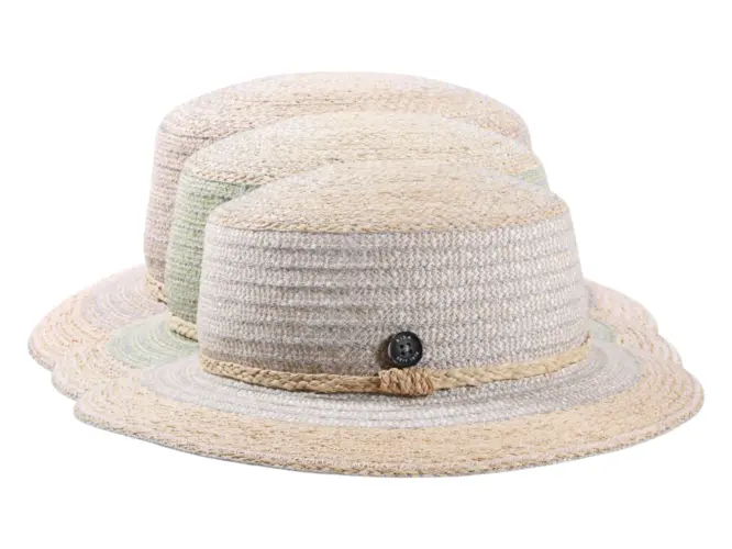 Damen Strohhut Cloche mit Raffiaband in Naturtönen