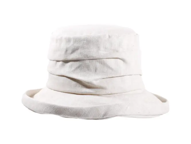 Damen Sommerhut aus 100 % Leinen in Hellbeige.