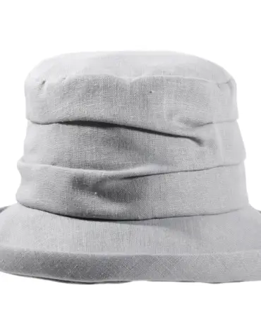 Damen Sommerhut aus 100 % Leinen in Mittelgrau.