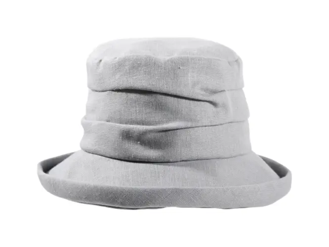 Damen Sommerhut aus 100 % Leinen in Mittelgrau.