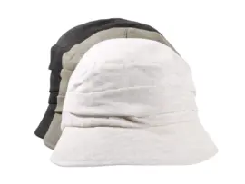 Damen Sommerhut Cloche aus Leinen in Schwarz, Hellbeige und Olive.