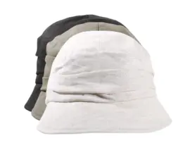 Damen Sommerhut Cloche aus Leinen in Schwarz, Hellbeige und Olive.