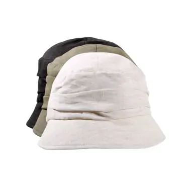 Damen Sommerhut Cloche aus Leinen in Schwarz, Hellbeige und Olive.
