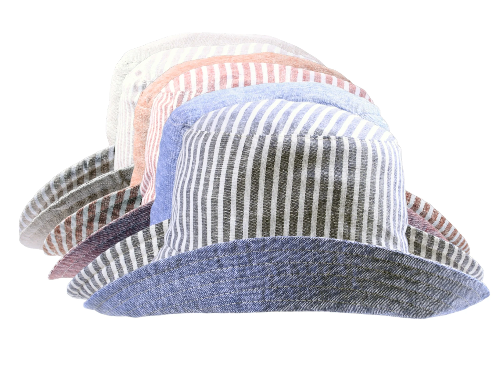 Reversibler Sommerhut aus Leinen in Beige, Rot oder Jeansblau