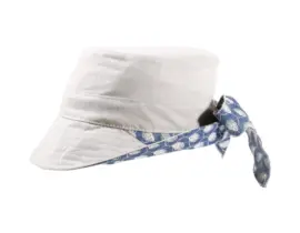 Damen Sommerhut Cloche mit Masche in écru/jeans aus Leinen und Baumwolle.