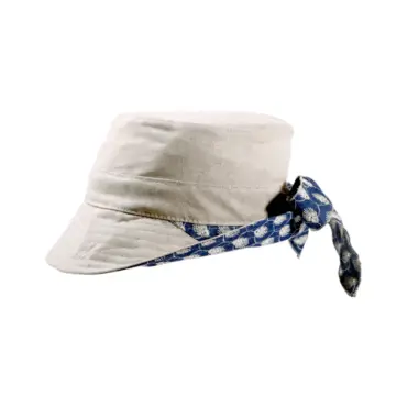 Damen Sommerhut Cloche mit Masche in écru/jeans aus Leinen und Baumwolle.
