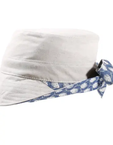 Damen Sommerhut Cloche mit Masche in écru/jeans aus Leinen und Baumwolle.