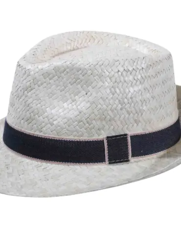 Fedora Strohhut aus Naturstroh mit schwarzem Rebsband