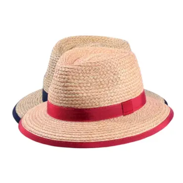 Sommerhut Fedora Raffia mit Rebsband in Fuchsia oder Navy