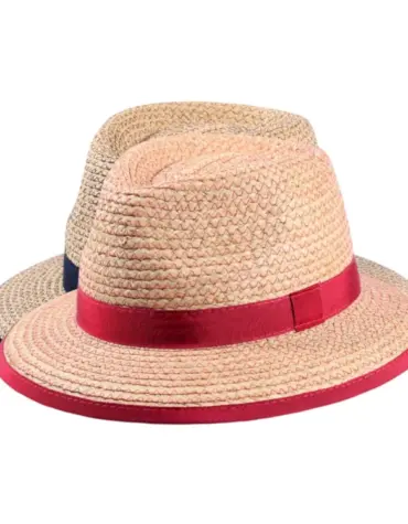Sommerhut Fedora Raffia mit Rebsband in Fuchsia oder Navy