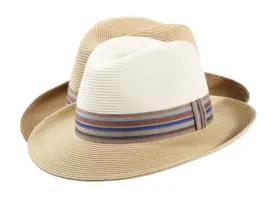 Sommerhut Fedora Bogart aus Papierstroh in écru und camel