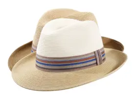 Sommerhut Fedora Bogart aus Papierstroh in écru und camel